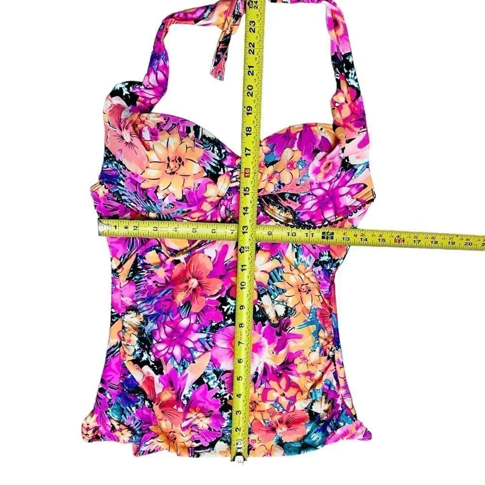 Coco Reef Pink Tropical Floral Pink Swimsuit Soft Cup Underwire Adjustable Top 8